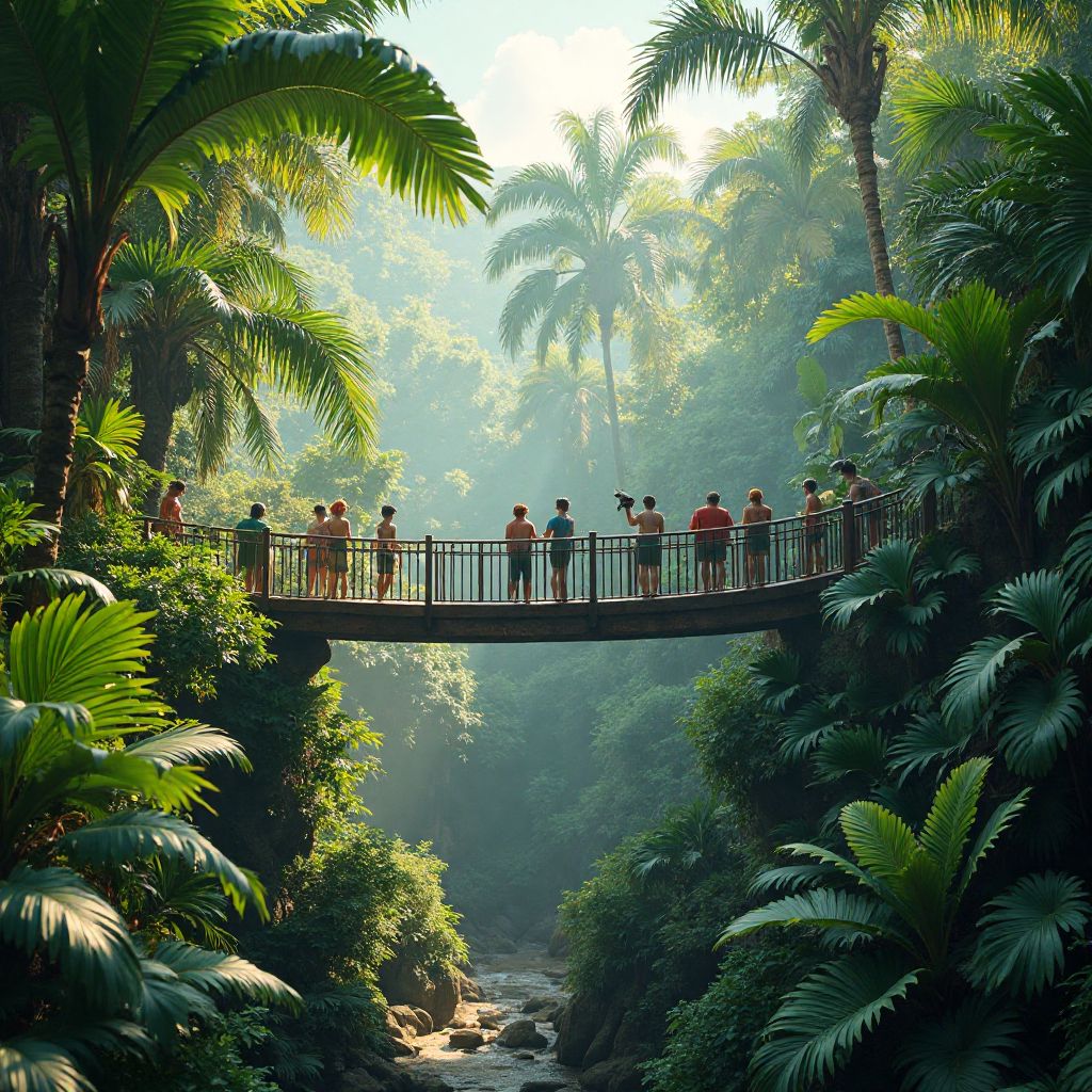 Tropical rainforest exhibit with elevated walkways